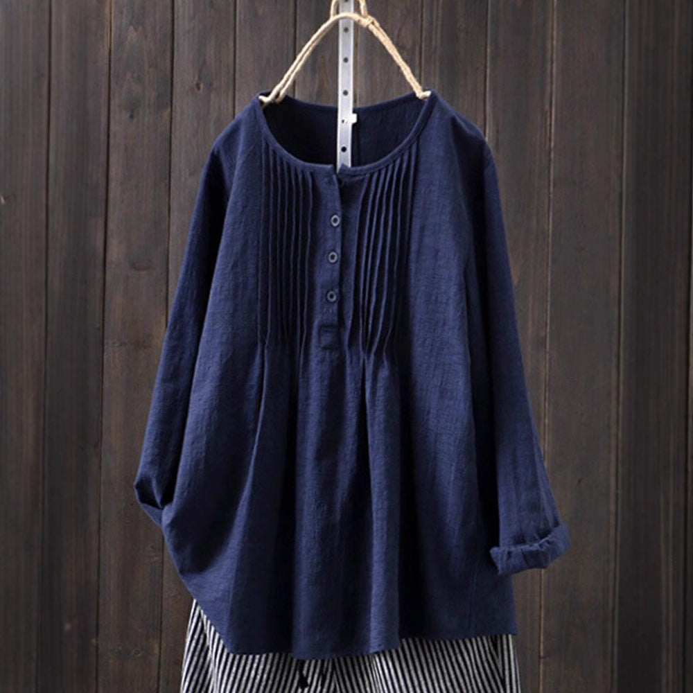 Damen Bluse mit Falten und Knopfleiste Shopnory