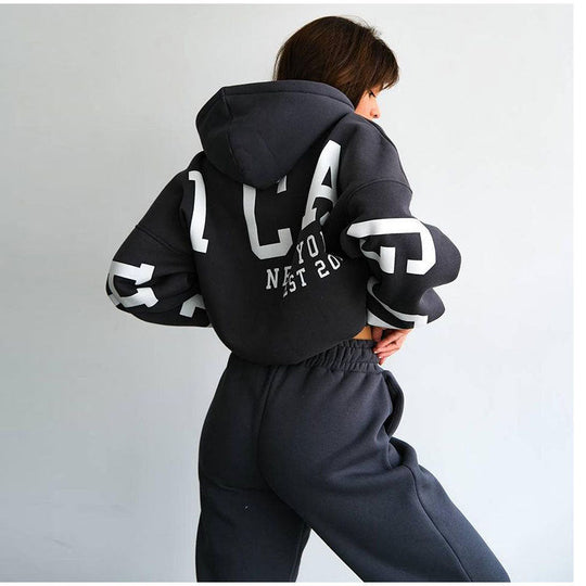 Damen Lässiger Oversize-Sweatanzug mit Kapuze und elastischem Bund
