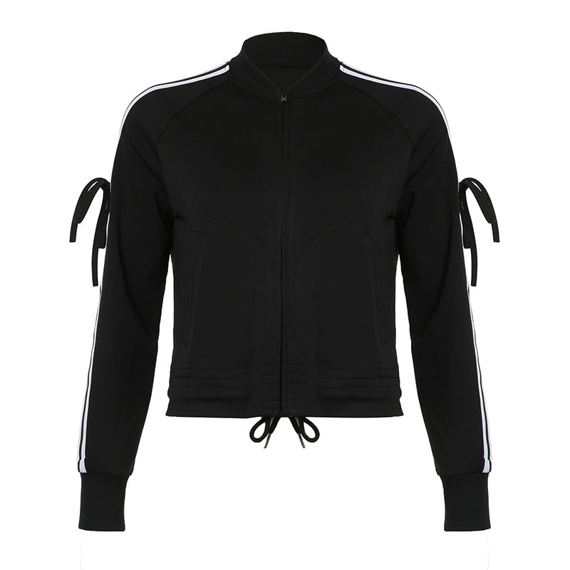 Damen nan sportive Zip-Jacke im Bomberstil mit seitlichen Streifen, Ärmel-Bindebändern und Kordelbund Shop Nory