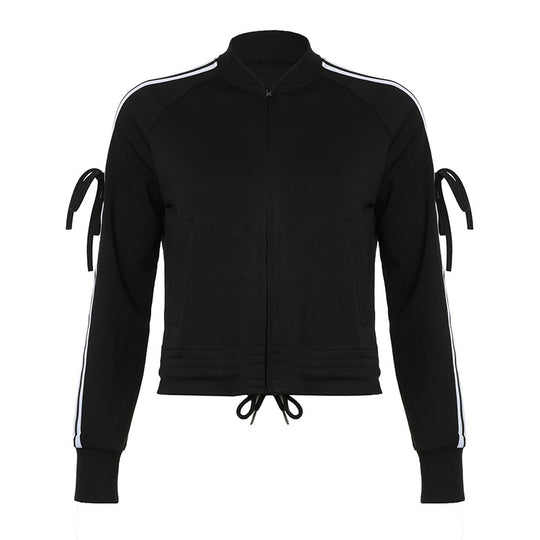 Damen nan sportive Zip-Jacke im Bomberstil mit seitlichen Streifen, Ärmel-Bindebändern und Kordelbund Shop Nory