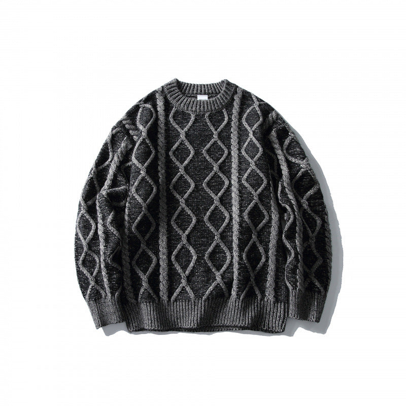 Unisex Oversize-Strickpullover mit Zopfmuster‑Jacquard, Rundhalsausschnitt und gerippten Bündchen Shop Nory