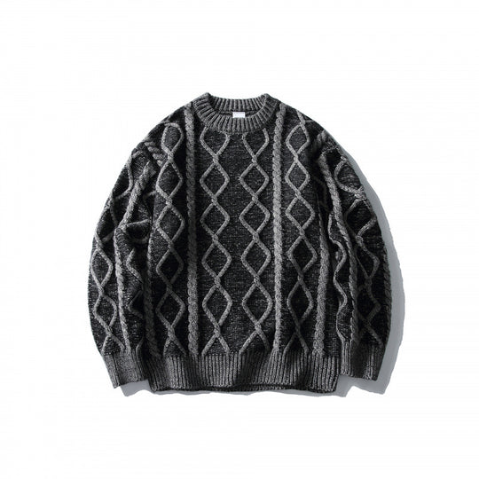 Unisex Oversize-Strickpullover mit Zopfmuster‑Jacquard, Rundhalsausschnitt und gerippten Bündchen Shop Nory