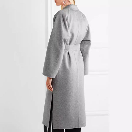 Damen Bodenlanger Offener Wollmix‑Mantel mit entspanntem Revers und fließendem Fall Shop Nory
