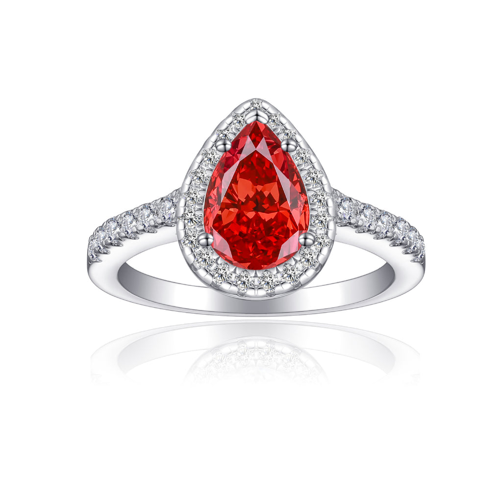 Damen eleganter Tropfenring mit funkelndem aquablauem Hauptstein und Zirkonia-Besatz Shop Nory