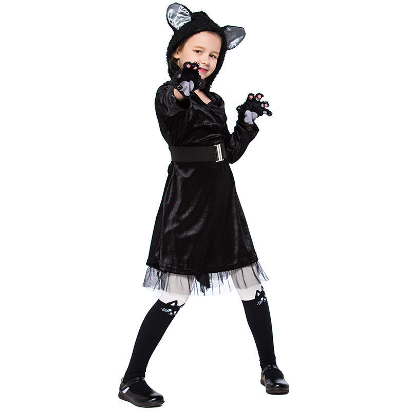 Mädchen Katzenkostüm mit Kapuze und detaillierten Accessoires Shop Nory