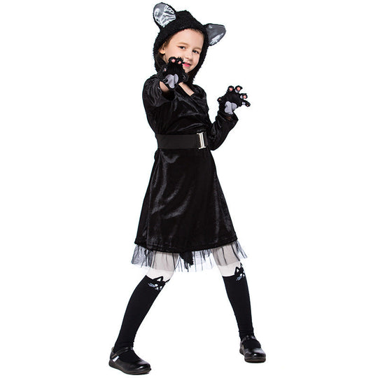 Mädchen Katzenkostüm mit Kapuze und detaillierten Accessoires Shop Nory
