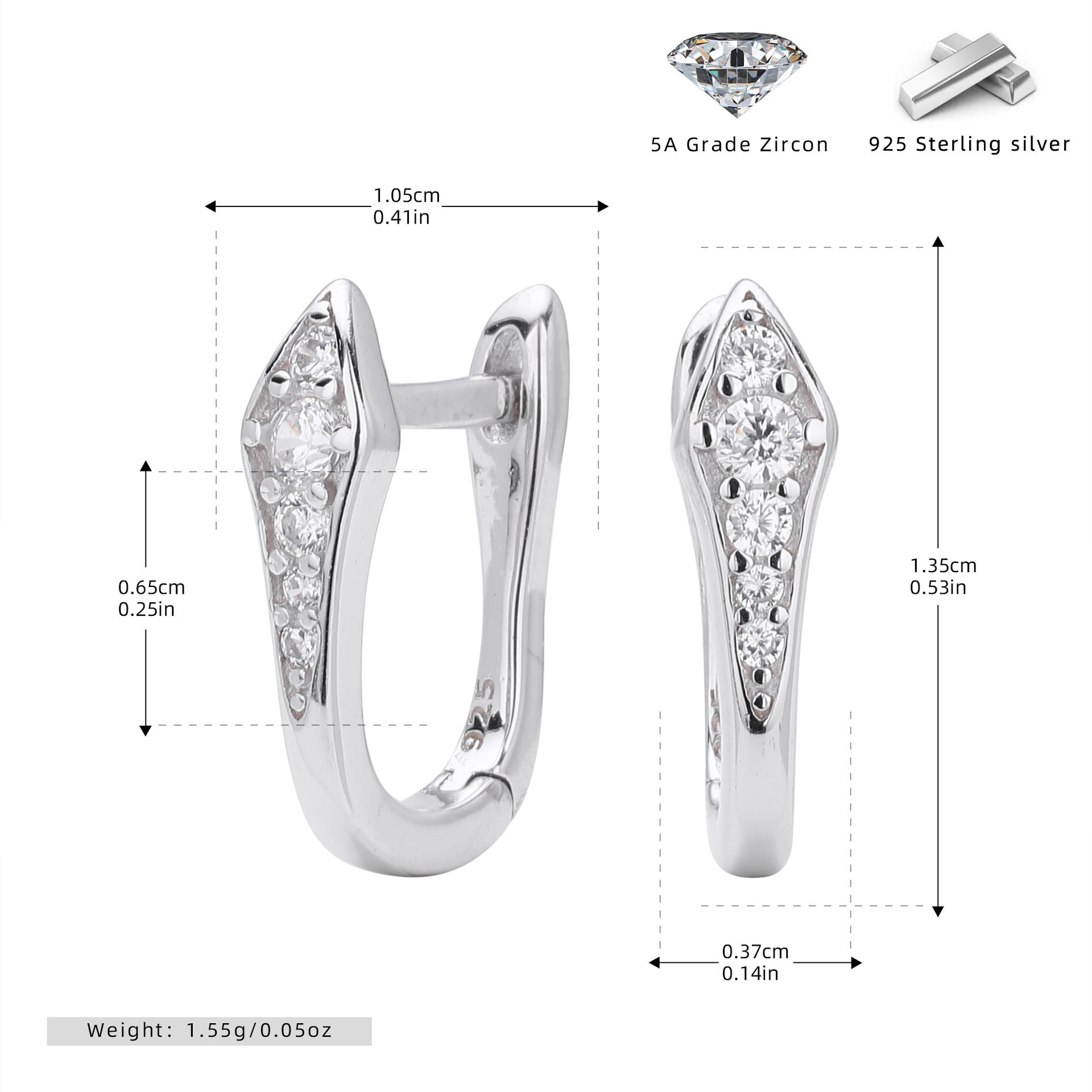 Damen Ohrstecker mit trendigem Design aus 925er Sterling Silber und funkelnden Zirkonia Shop Nory