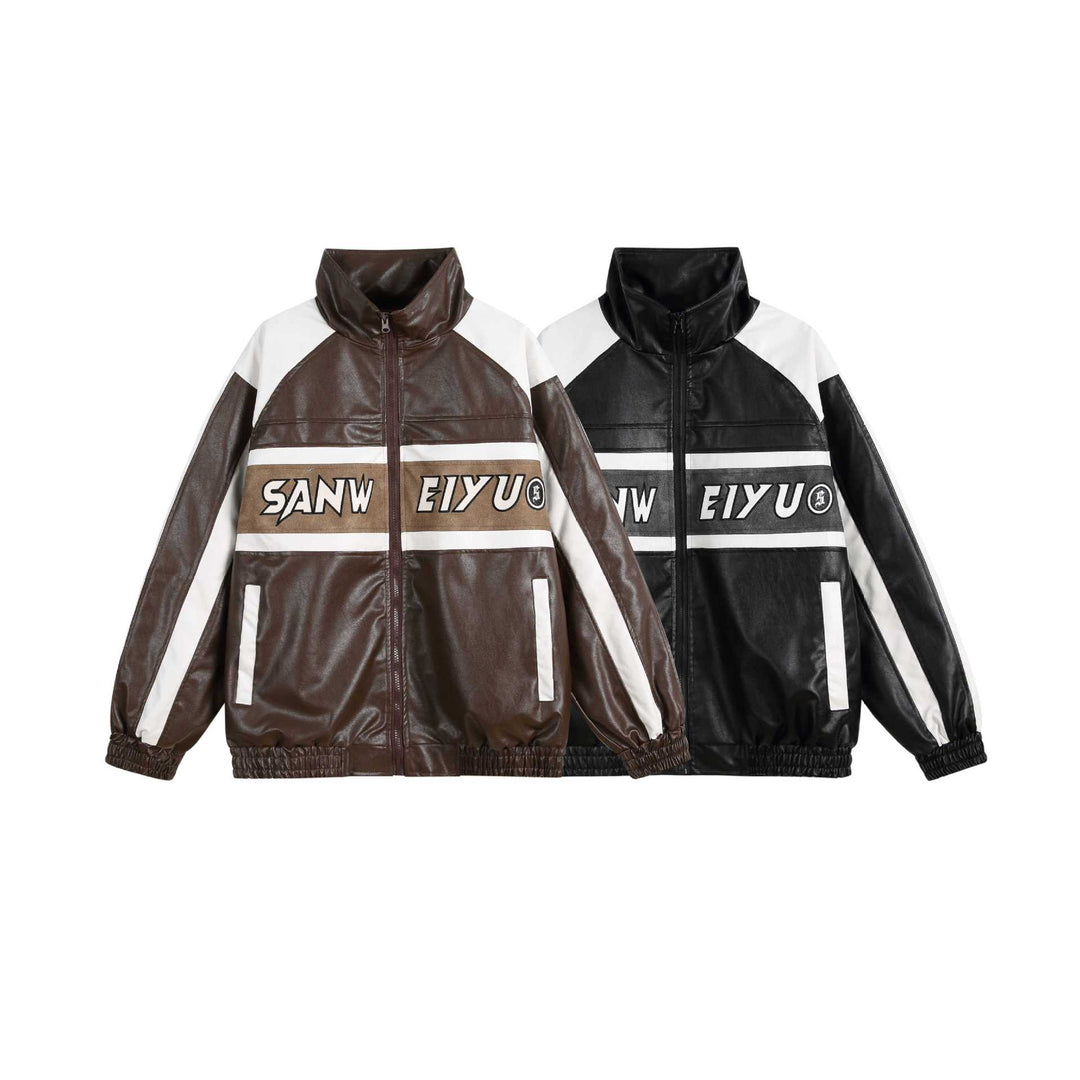 Damen Kunstleder-Trackjacke im Oversize-Cut mit hohem Stehkragen und Logopanel Shop Nory
