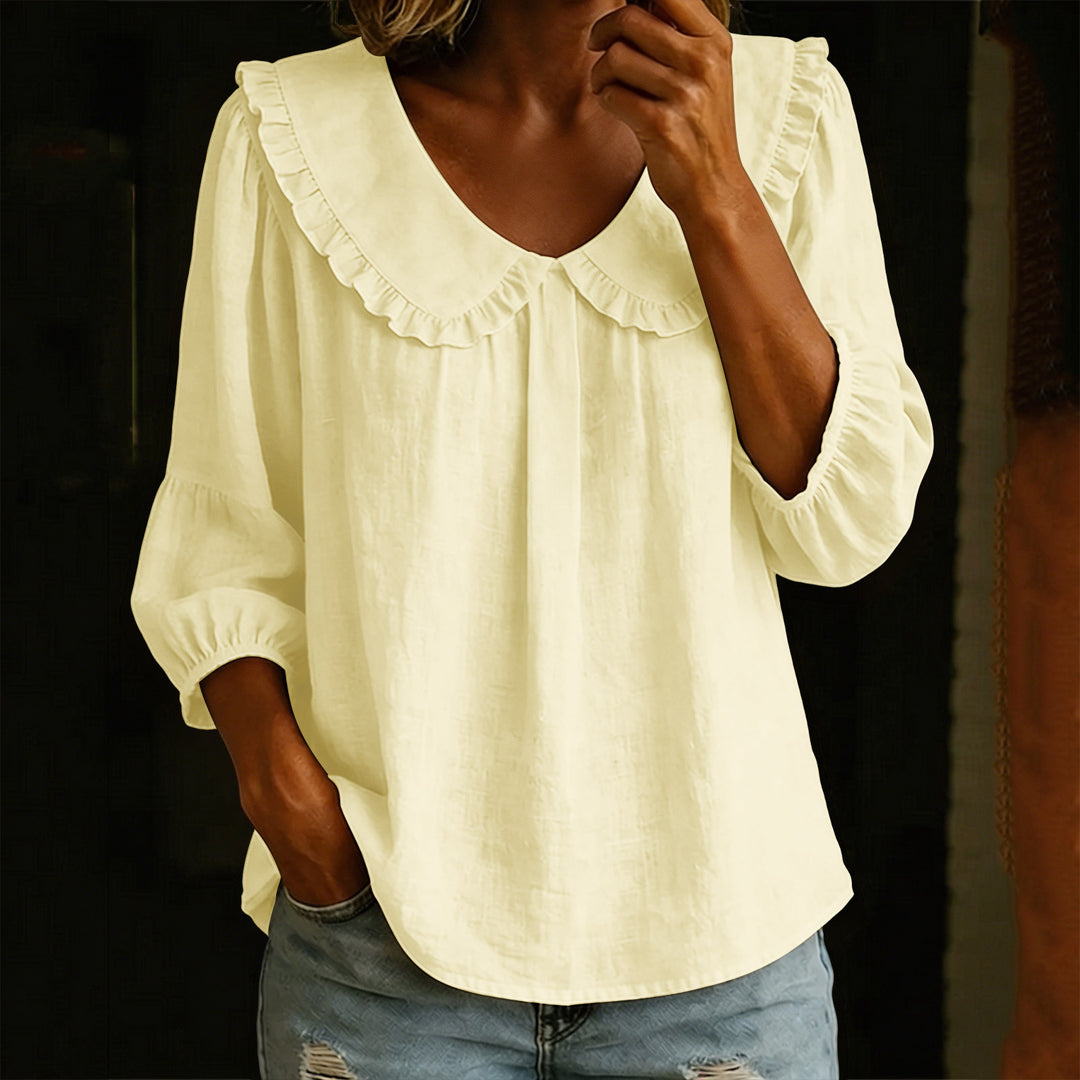 Damen Lockeres Tunika-Blusenshirt mit extra großem Rüschkragen Shop Nory