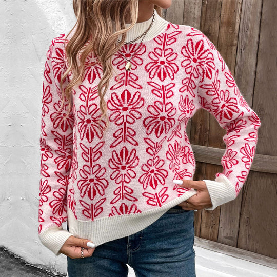 Damen GShop Norylümter Jacquard-Strickpullover mit Rundhalsausschnitt und gerippten Bündchen Shop Nory