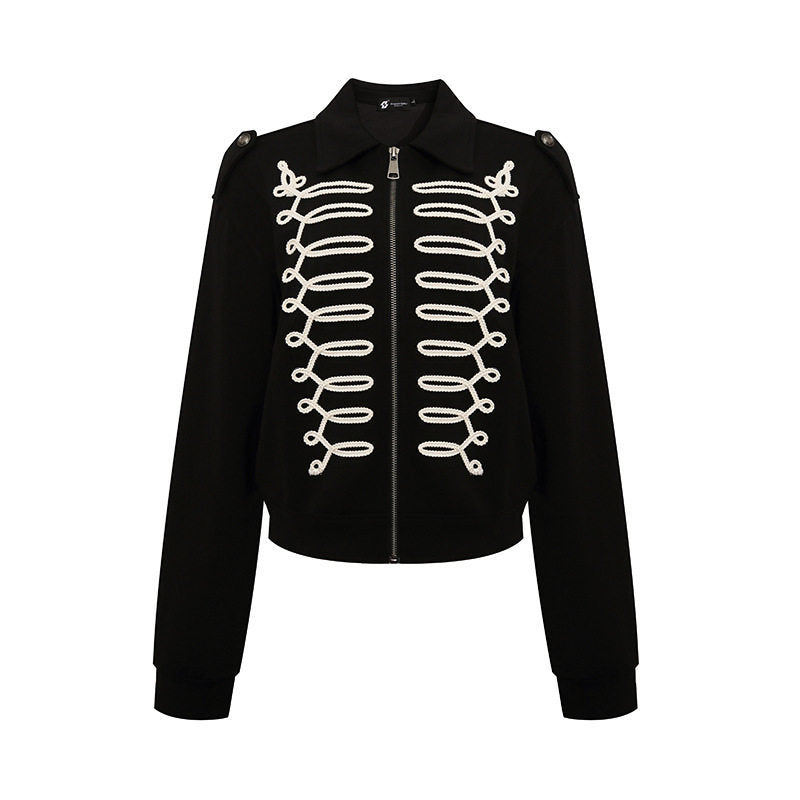 Damen Sweatjacke mit dekorativer Zierkordel, Reißverschluss und Schulterpatten Shop Nory