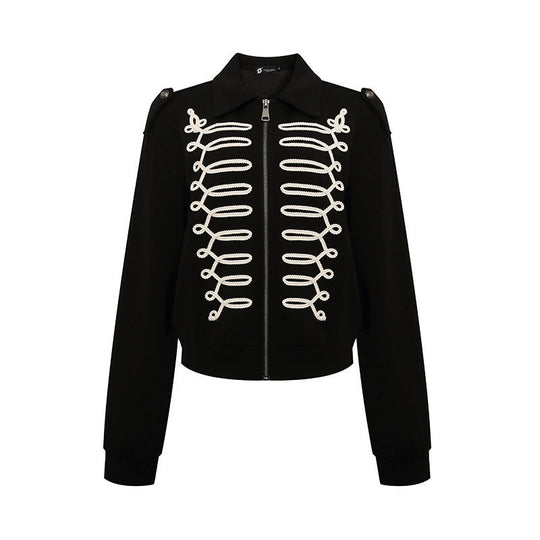 Damen Sweatjacke mit dekorativer Zierkordel, Reißverschluss und Schulterpatten Shop Nory