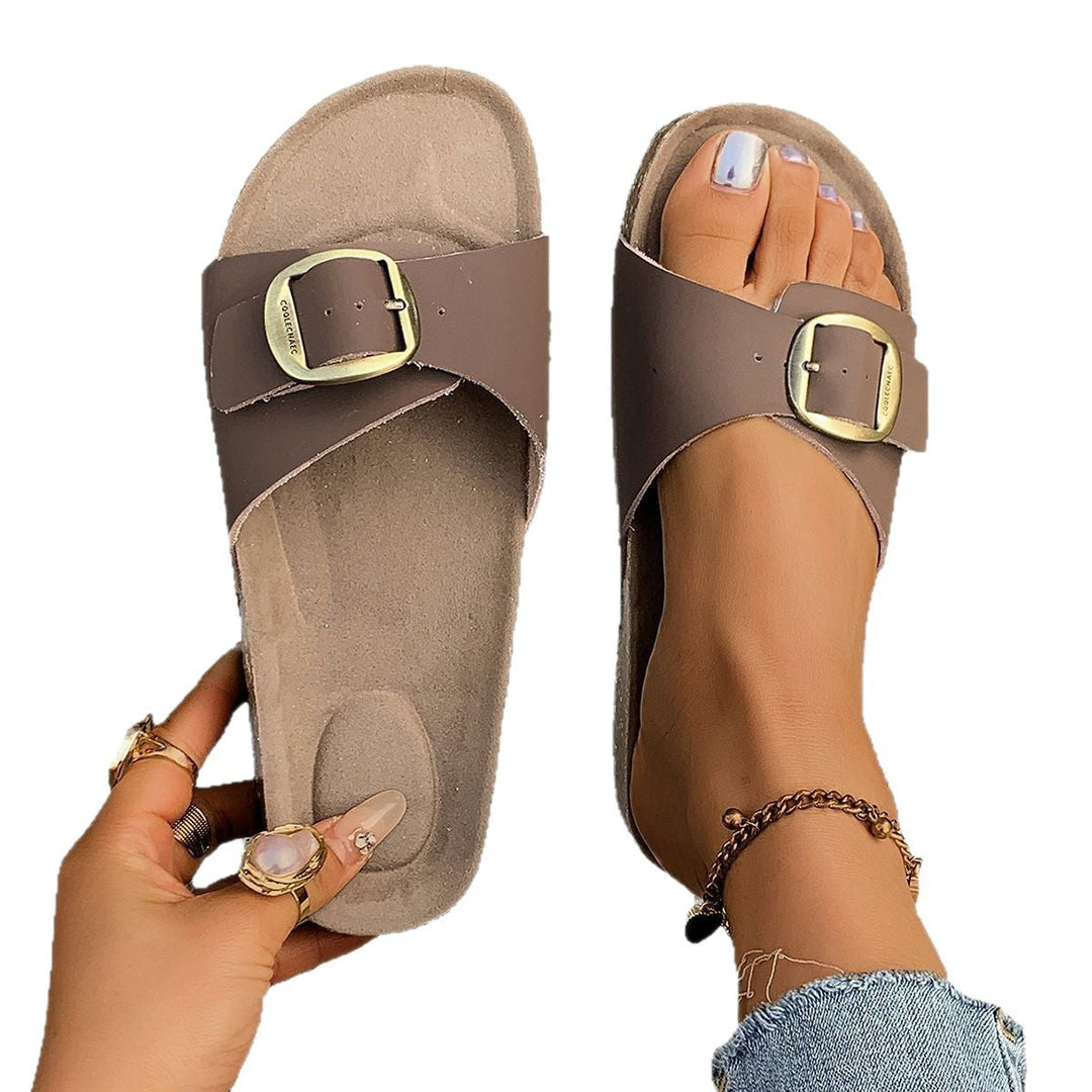 Damen Komfortable Fußbett-Sandalen mit breitem Riemen und glänzender Schnalle