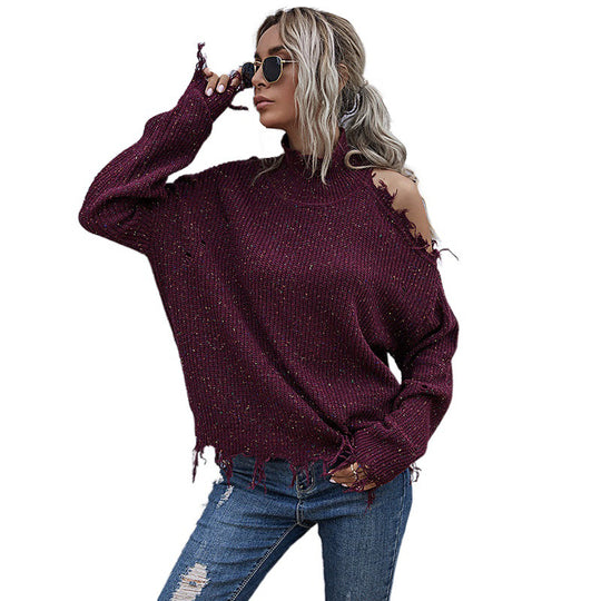 Damen Lässiger Oversized Pullover mit Fransen Shop Nory