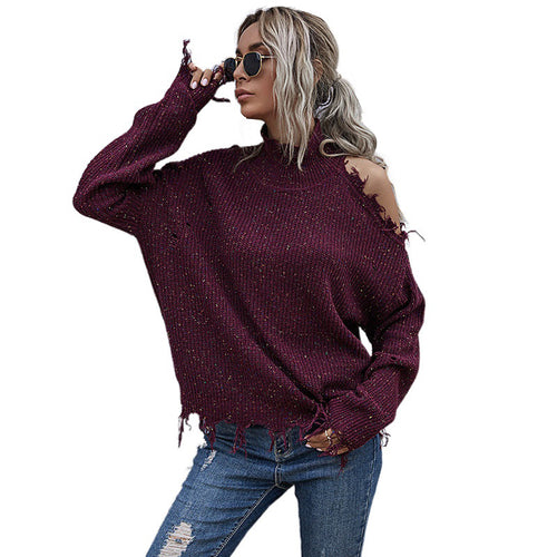 Damen Lässiger Oversized Pullover mit Fransen Shop Nory