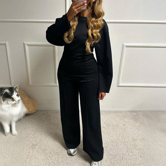 Damen nan weiches Lounge-Set mit tailliertem Sweatshirt, formgebenden Nahtdetails und weitem Palazzohosen-Bein Shop Nory