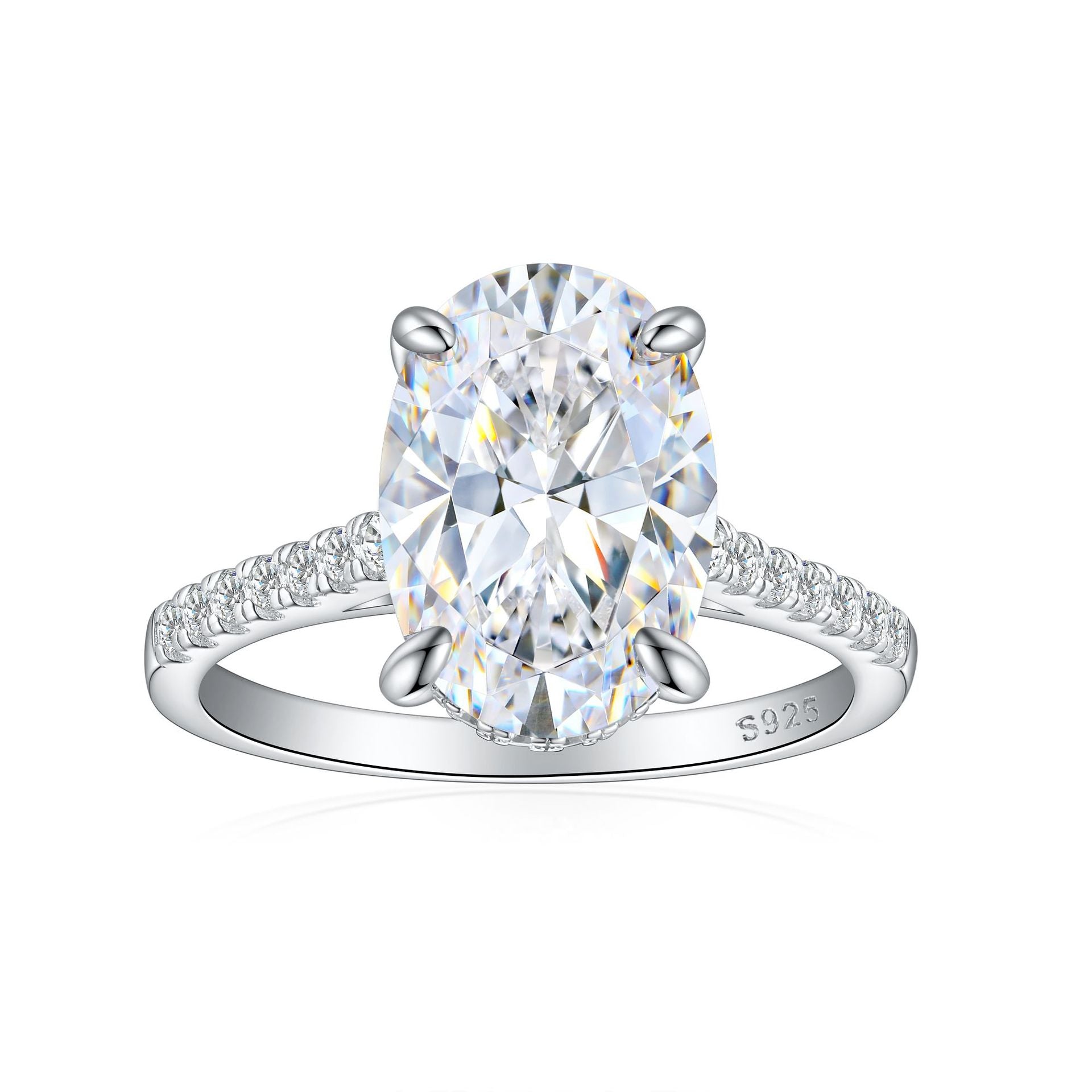 Damen eleganter Ring mit ovalem Hauptstein und feinem Zirkonia-Besatz Shop Nory