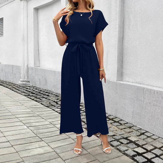 Damen Eleganter Jumpsuit mit weitem Bein und Taillenknoten ShopNory
