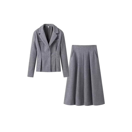 Damen Elegantes Wollmix-Kostüm mit tailliertem Kurzblazer und ausgestelltem Midirock Shop Nory