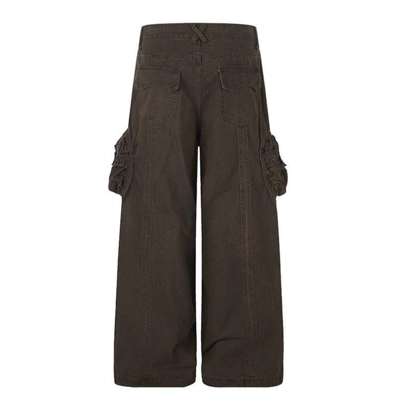 Damen weite Utility-Cargohose mit gerafften Seitentaschen und Ziernähten Shop Nory
