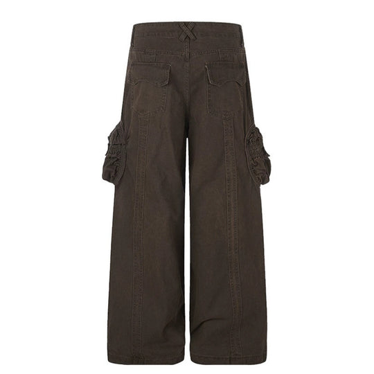 Damen weite Utility-Cargohose mit gerafften Seitentaschen und Ziernähten Shop Nory