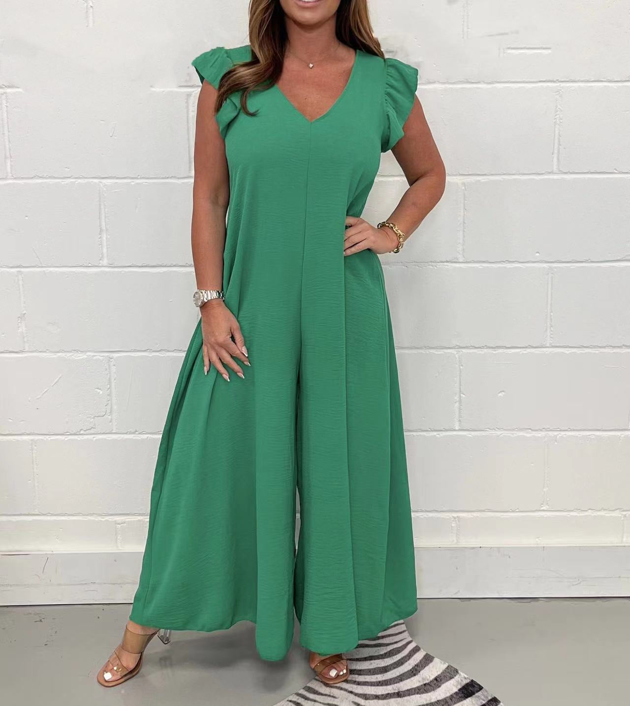 Damen Weit geschnittenes Jumpsuit mit V-Ausschnitt