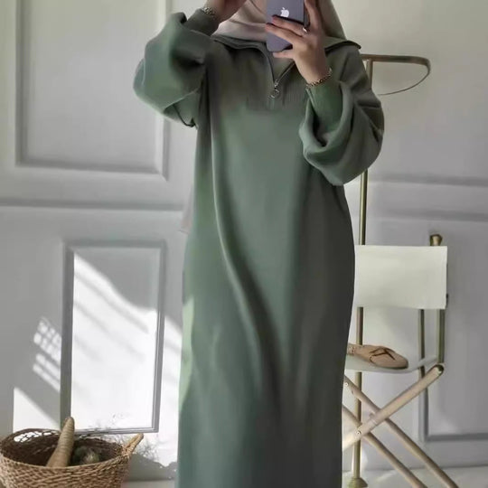 Damen Kapuzenkleid mit Reißverschluss und lässigem Schnitt