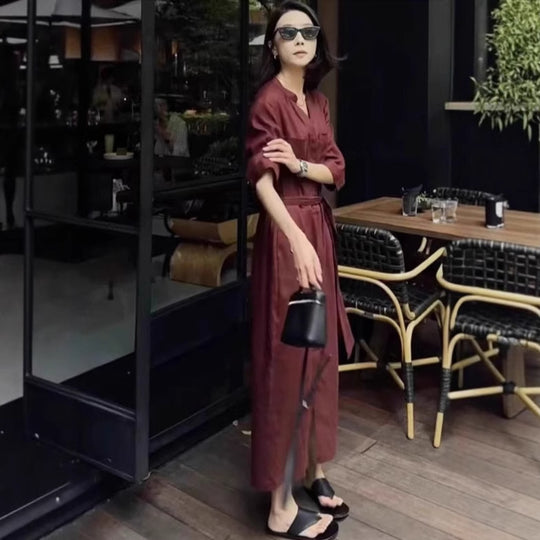 Damen Leichter Culotte-Jumpsuit mit Stehkragen, 3/4-Ärmeln und Taillengürtel Shop Nory