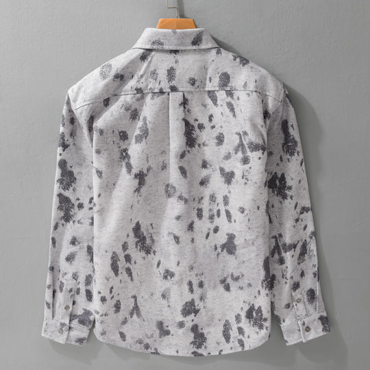 Herren Langärmeliges Baumwoll-Overshirt mit abstraktem Sprühmuster und aufgesetzter Brusttasche Shop Nory