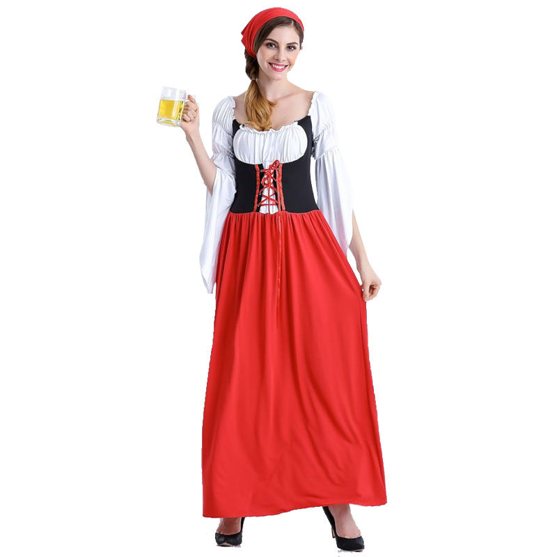 Damen nan Festival-Kostümkleid im Vintage-Bauernstil mit geschnürter Korsage und geraffter Off-Shoulder-Bluse Shop Nory