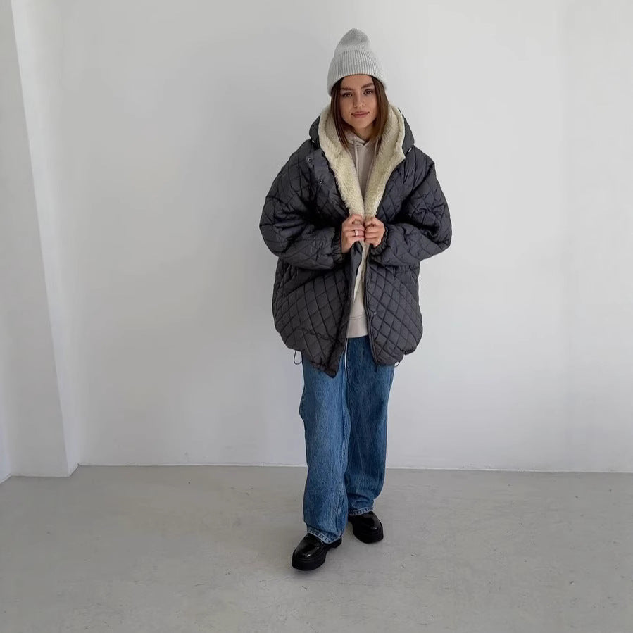 Damen Oversize Steppjacke mit Teddyfutter und Kapuze Shop Nory