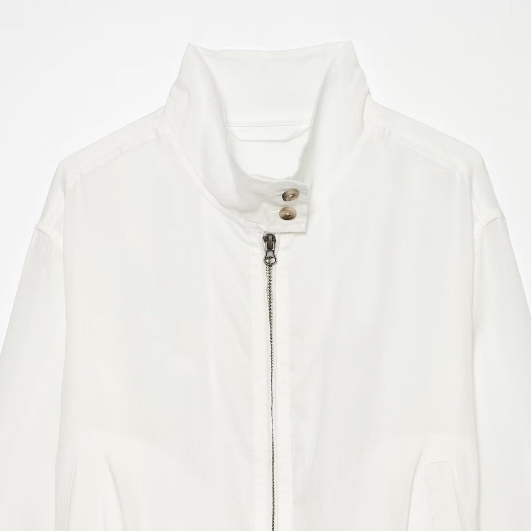 Damen Leichte Windbreaker-Bomberjacke mit Stehkragen, Zwei-Wege-Reißverschluss und Gummbund Shop Nory