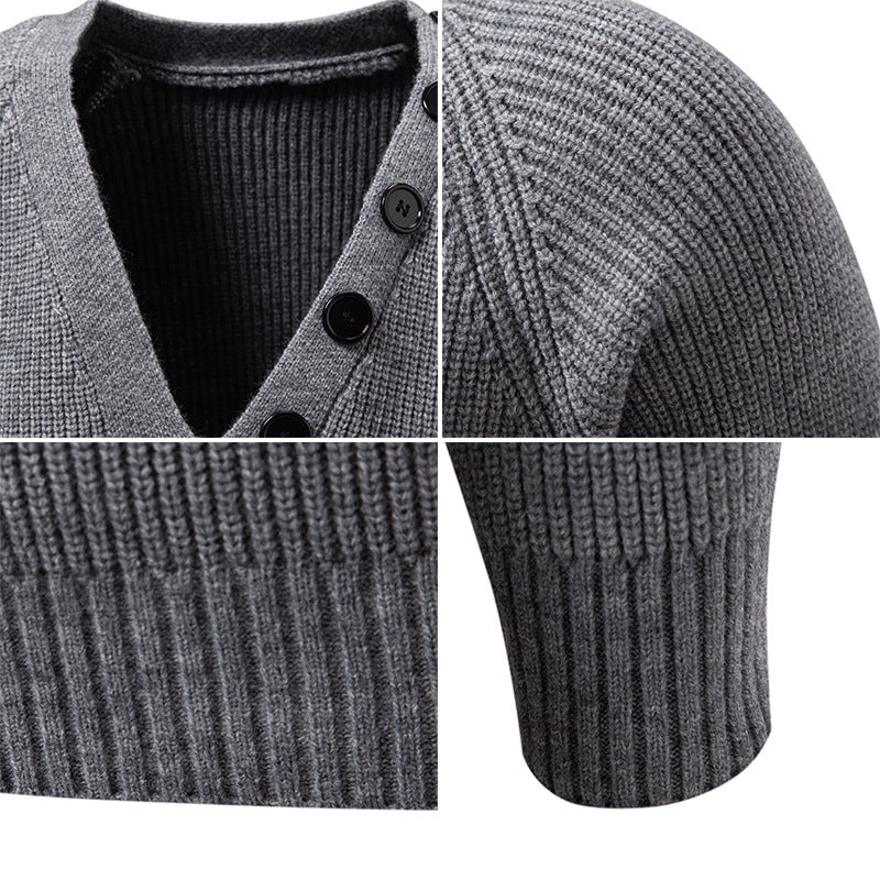 Herren Strickpullover mit integriertem Schlauchkragen-Schal und Knopfdetail Shop Nory