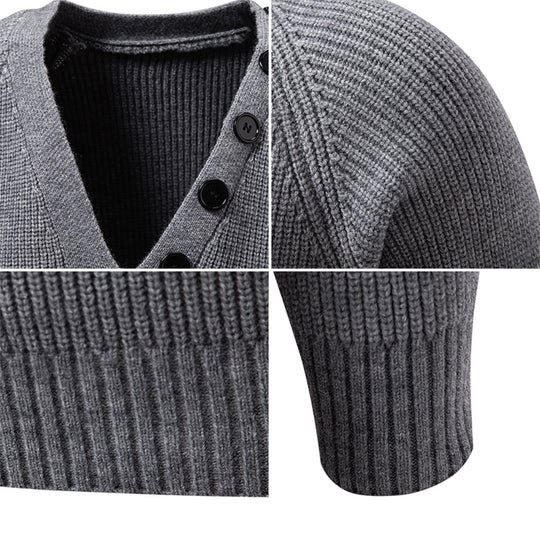 Herren Strickpullover mit integriertem Schlauchkragen-Schal und Knopfdetail Shop Nory