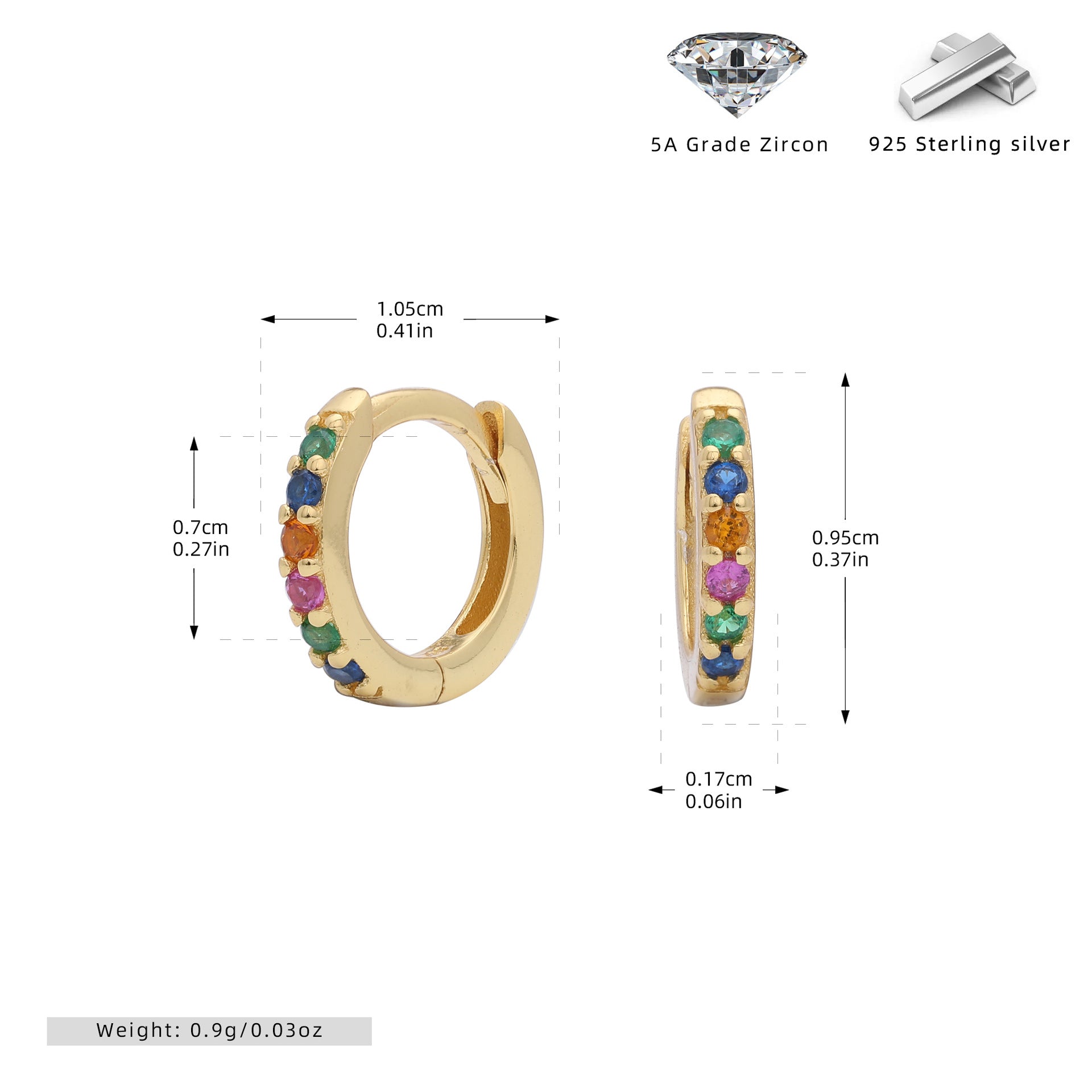 Damen Creolen mit buntem Zirkonbesatz aus hochwertigem 925 Sterling Silber Shop Nory