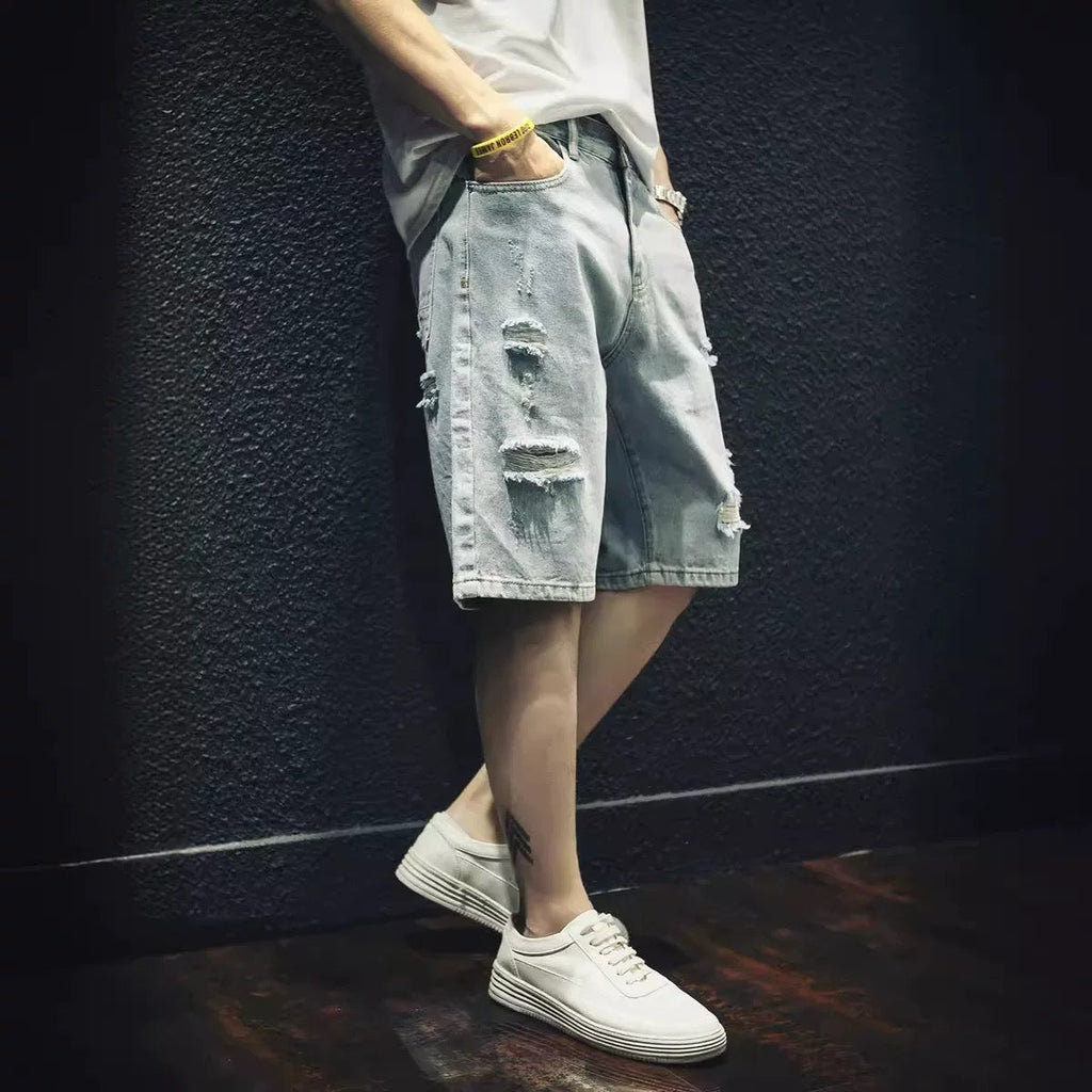 Herren lässige Destroyed Denim-Shorts mit modernen Details und bequemer Passform