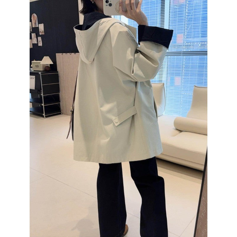 Unisex Oversized utilitarischer Trenchcoat mit kontrastiertem Innenfutter und Kapuze Shop Nory