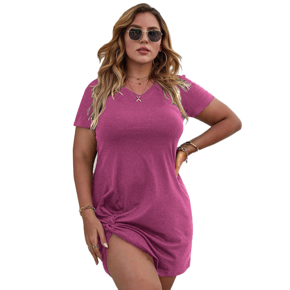Damen lässiges Knielanges Shirtkleid mit seitlichem Knoten
