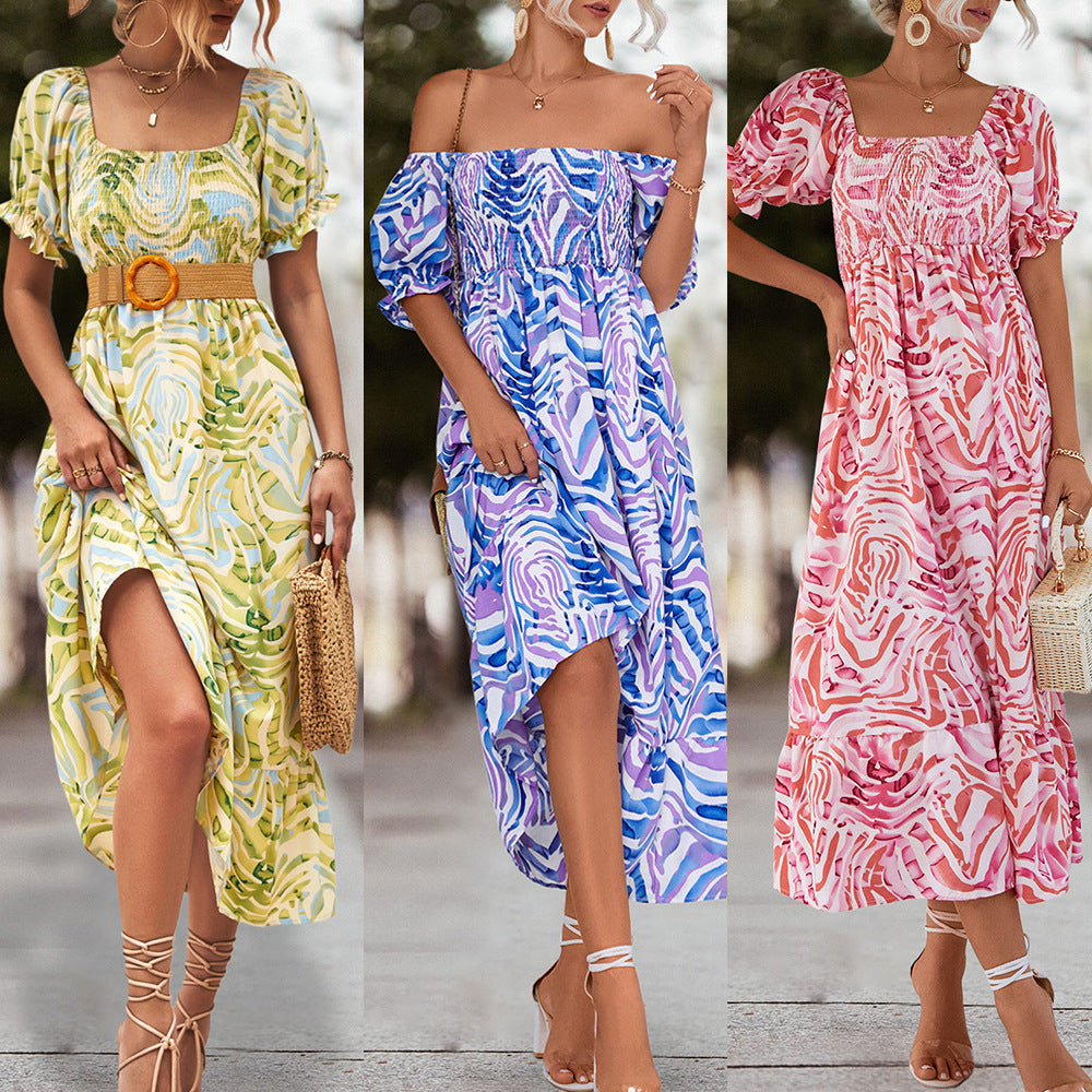 Damen Off-Shoulder Maxikleid mit floralen Akzenten und elastischer Taillierung