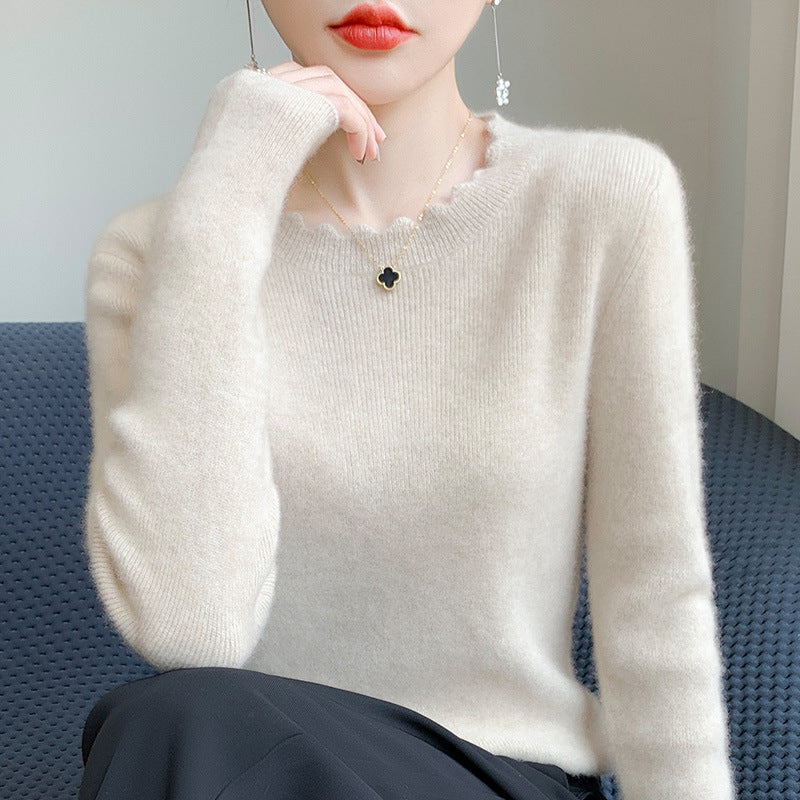 Damen Weicher Feinstrickpullover mit welligem Rundhalsausschnitt und kaschmirähnlicher Oberfläche Shop Nory