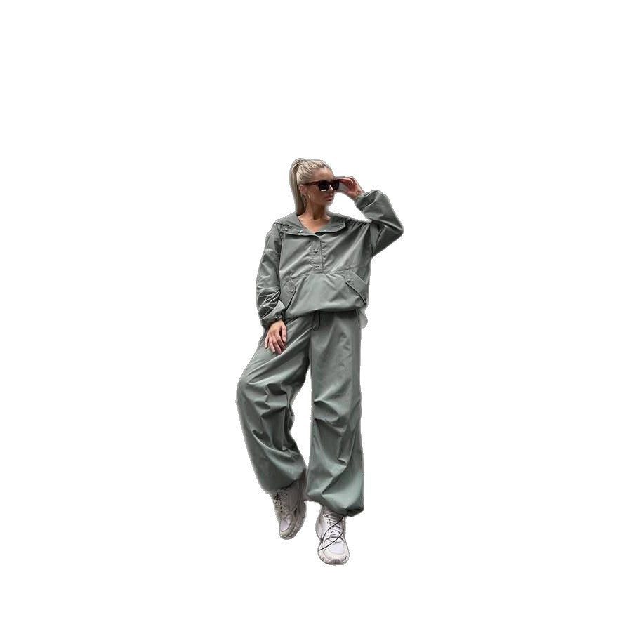 Damen leichte Windjacke im Oversized Schnitt mit Kordelzug und Druckknopfdetails Shopnory