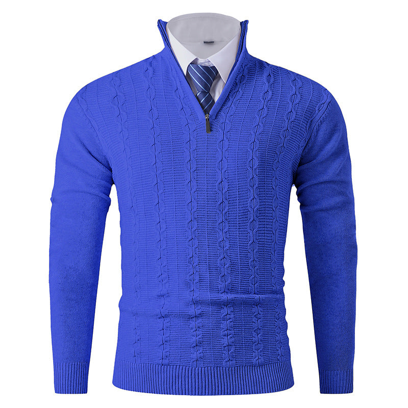 Herren Eleganter Feinstrick-Halbzippullover mit Zopfmuster und Stehkragen Shop Nory