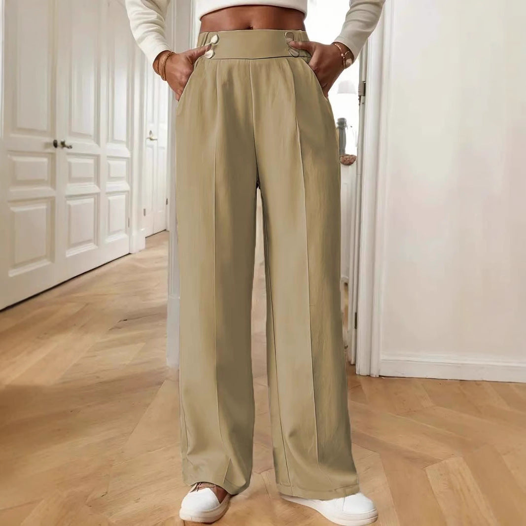 Damen Hochtaillierte Weite Palazzo‑Hose mit Bundknöpfen, Bügelfalte und Eingrifftaschen Shop Nory