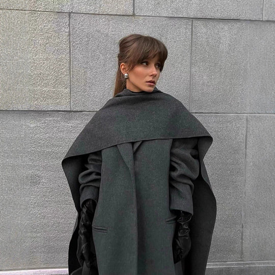Damen Maxilanger Wollmix-Mantel mit integriertem Loop-Schal und cleanem Revers Shop Nory