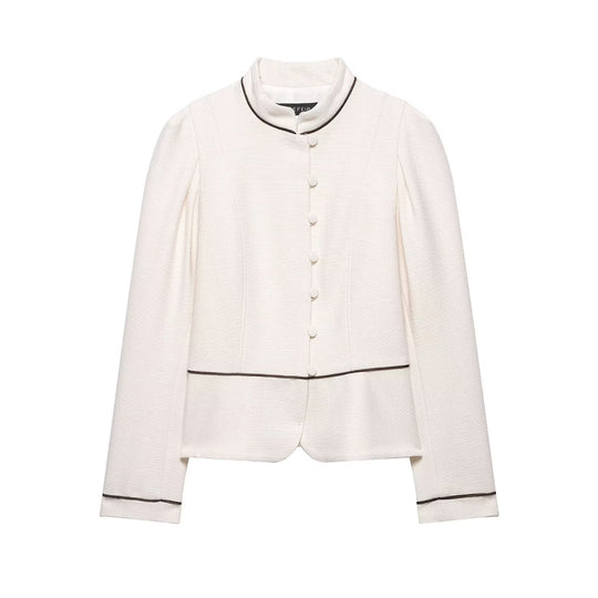 Damen Kurzblazer im Bouclé‑Look mit Stehkragen, dekorativer Paspelierung und bezogenen Knöpfen Shop Nory