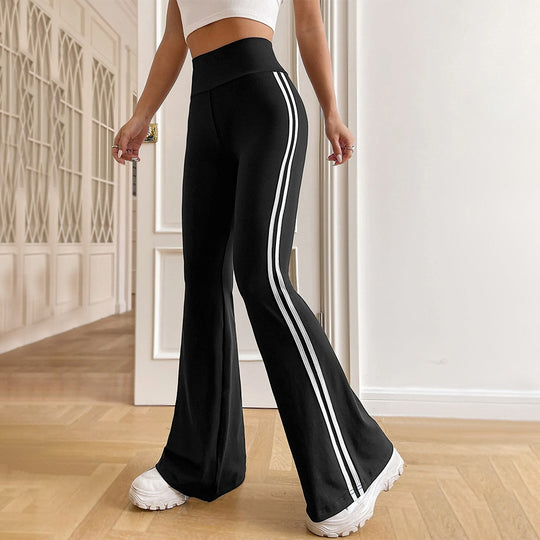 Damen hochgeschnittene Flared-Sporthose mit taillenformendem Komfortbund und seitlichen Kontraststreifen Shop Nory
