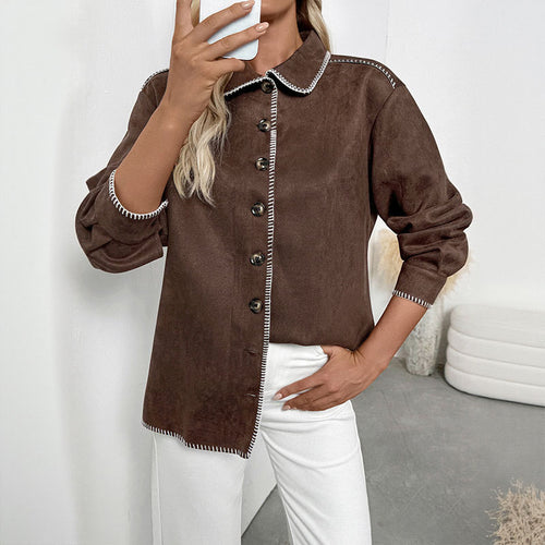 Damen Oversized Hemdjacke aus Velours mit Zierstickerei und Knopfleiste Shop Nory