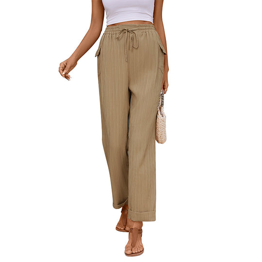 Damen Leichte Leinenoptik-Hose mit Gummibund, Tunnelzug und geradem Bein Shop Nory