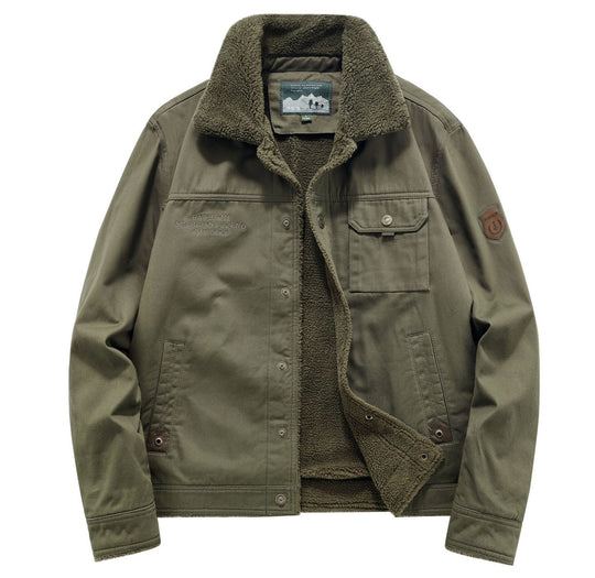 Herren Sherpa-gefütterte Canvas-Fieldjacke mit Teddyfutter und Brusttaschen Shop Nory