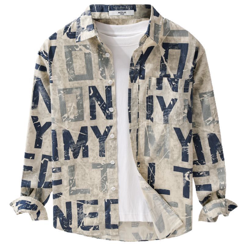 Herren Langarm-Hemdjacke mit großflächigem Typo‑Print aus Baumwollmix Shop Nory